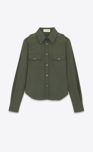 YSL Army Shirt In Baumwoll Poplin Khaki | 40725-XMUZ