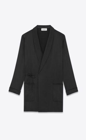 YSL Belted Jacket In Silk Satin Schwarz | 16589-OHMF