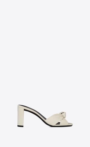 YSL Bianca Absatz Mules In Smooth Leder Pearl | 02185-BNZL