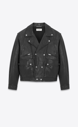 YSL Biker Jacket In Vintage Crinkled Lambskin Schwarz | 29510-VJUY