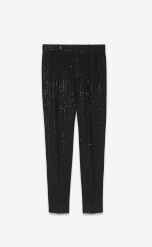 YSL Carrot-fit Pants In Sequined Tweed Noir Brilliant | 85263-ITSH