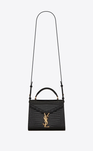 YSL Cassandra Mini Top Handle Bag In Crocodile-embossed Shiny Leder Schwarz | 59462-UFTN