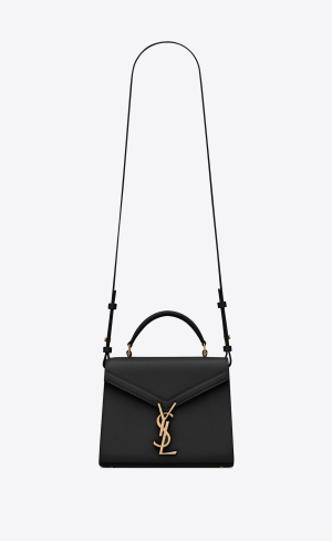 YSL Cassandra Mini Top Handle Bag In Grain De Poudre Embossed Leder Schwarz | 94560-CWEB