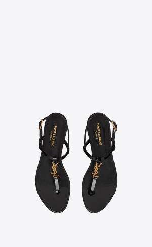 YSL Cassandra Sandals In Lack Leder Schwarz | 24806-JCHO