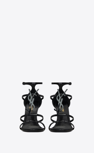 YSL Cassandra Sandals In Lack Leder Schwarz | 94180-SGHF