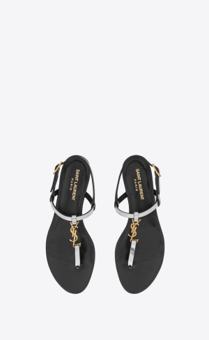YSL Cassandra Sandals In Reflective Leder Argent | 34126-QJNM