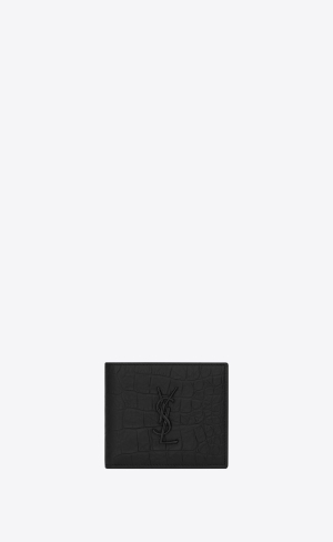 YSL Cassandre East/West Wallet In Crocodile-embossed Leder Schwarz | 01896-KAFT