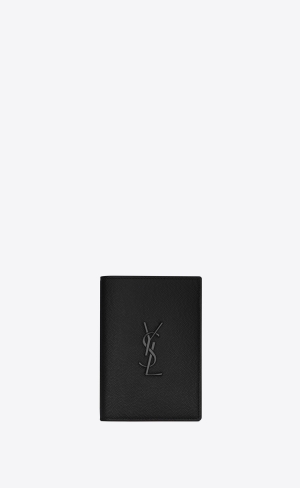 YSL Cassandre Passport Case In Grain De Poudre Embossed Leder Schwarz | 54386-GLKB