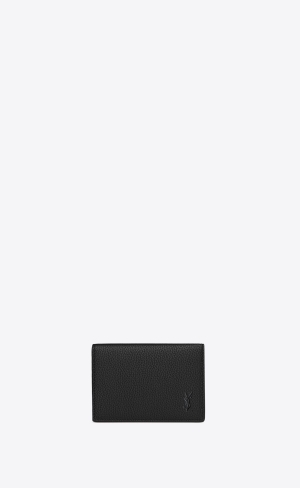 YSL Cassandre Shadow Saint Laurent Business Card Case In Grained Leder Schwarz | 73980-FISY