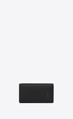 YSL Cassandre Shadow Saint Laurent Slim Keycase In Grained Leder Schwarz | 84973-AECL