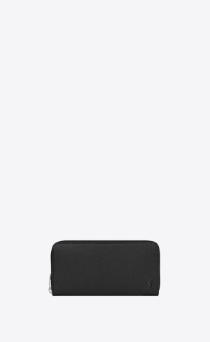YSL Cassandre Shadow Saint Laurent Zip-around Wallet In Grained Leder Schwarz | 67835-TOLG