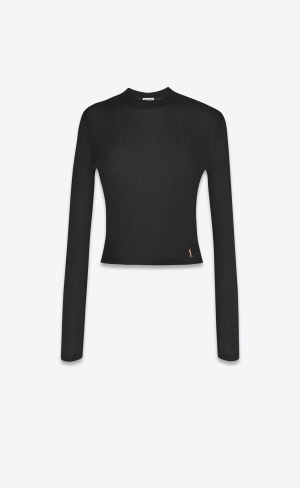 YSL Cassandre Top In Gerippt Knit Schwarz | 16852-HQUY