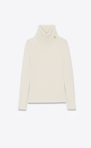 YSL Cassandre Turtleneck Pullover In Wolle, Cashmere And Mohair Naturel | 14608-STXE