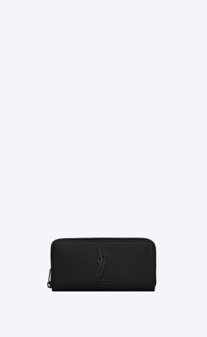 YSL Cassandre Zip-around Wallet In Grain De Poudre Embossed Leder Schwarz | 34987-YTNG