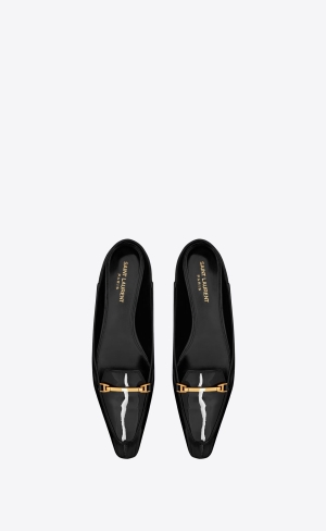 YSL Chris Slippers In Lack Leder Schwarz | 50263-FZIX