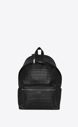 YSL City Backpack In Crocodile-embossed Leder Schwarz | 19784-XZGT
