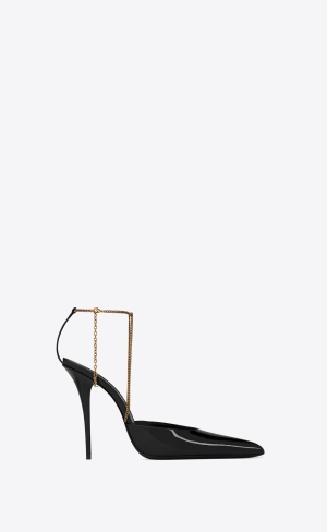 YSL Claw Slingback Pumps In Lack Leder Noir | 78613-AITD