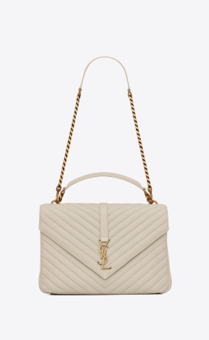 YSL College Large Chain Bag In Gesteppt Leder Blanc Vintage | 93846-EMVI