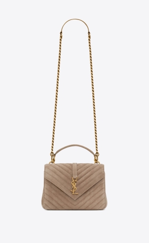 YSL College Medium Chain Bag In Gesteppt Wildleder Grau Braun | 20986-ERIW