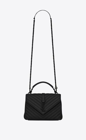 YSL College Medium Chain Bag In Gesteppt Leder Schwarz | 51804-OZJQ