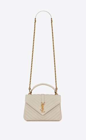 YSL College Medium Chain Bag In Gesteppt Leder Blanc Vintage | 89364-WNOD