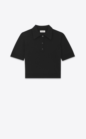 YSL Cropped Polo In Wolle Schwarz | 31794-ZTOQ