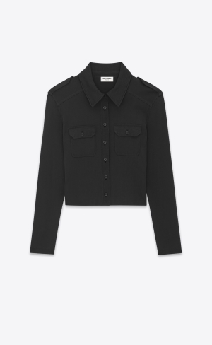 YSL Cropped Polo Shirt In Knit Schwarz | 10276-PEKC