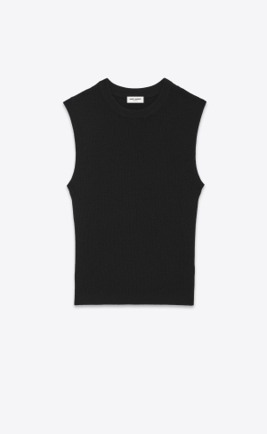 YSL Cropped Top In Cashmere, Wolle And Silk Schwarz | 28143-PFLD