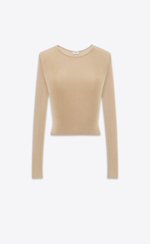 YSL Cropped Top In Gerippt Knit Beige | 70324-XWAP