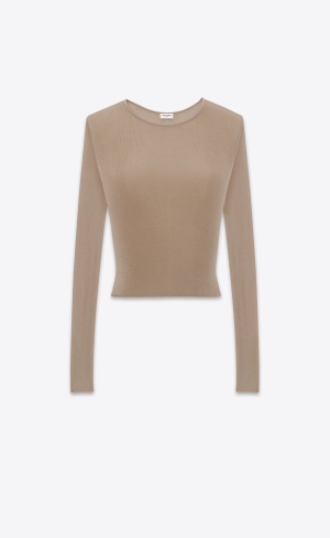 YSL Cropped Top In Gerippt Knit Grau Braun | 83467-HEFT