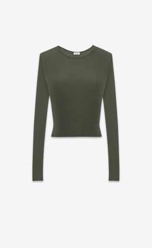 YSL Cropped Top In Gerippt Knit Kaki Militaire | 37608-EODA