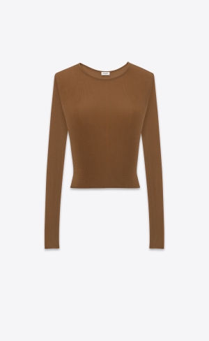 YSL Cropped Top In Gerippt Knit Noisette | 62175-LKHO