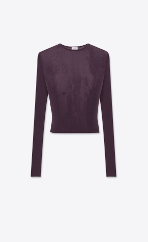 YSL Cropped Top In Gerippt Knit Prune | 89456-YRXF