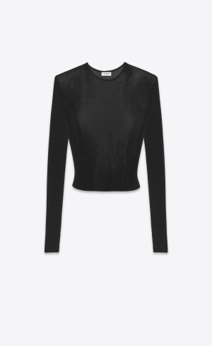 YSL Cropped Top In Gerippt Knit Schwarz | 28534-HYMW