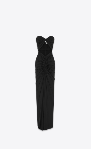 YSL Cut-out Bustier Kleider In Crepe Jersey Schwarz | 18795-EOWZ