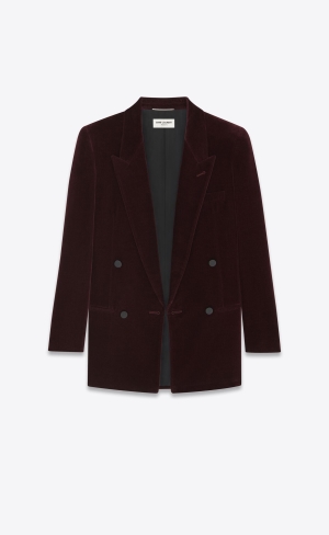 YSL Double-breasted Jacket In Baumwoll Velvet Vino | 06352-ZABM