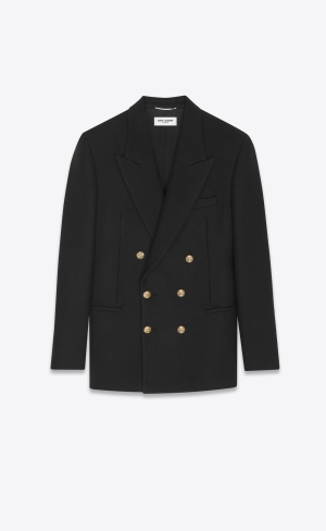 YSL Double-breasted Jacket In Wolle Noir | 38260-VOWT