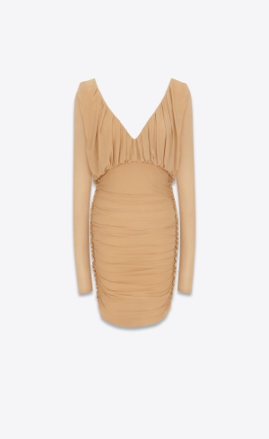 YSL Draped Kleider In Jersey Noisette | 71286-XVGA