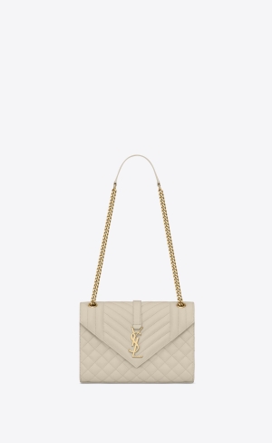 YSL Envelope Medium Chain Bag In Mix Matelassé Grain De Poudre Embossed Leder Blanc Vintage | 14037-JVHK