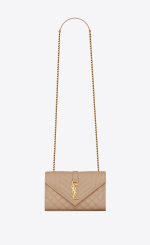 YSL Envelope Small Bag In Mix Matelassé Grain De Poudre Embossed Leder Dunkelbeige | 86347-VQNL