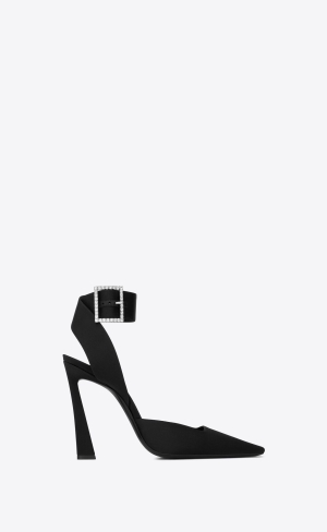 YSL Fanny Slingback Pumps In Crepe Satin Schwarz | 08597-OLVE