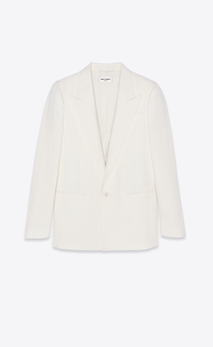 YSL Fitted Single-breasted Jacket In Gestreift Wolle Craie | 02859-BYDH
