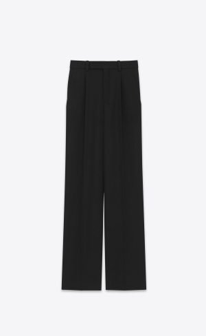 YSL Flared Pants In Grain De Poudre Schwarz | 82736-NUPR