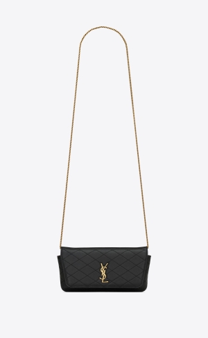 YSL Gaby Phone Holder In Gesteppt Leder Schwarz | 53167-ATUN