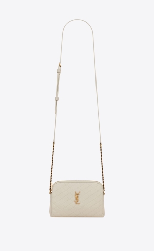 YSL Gaby Zipped Pouch In Gesteppt Lambskin Blanc Vintage | 98063-EFGP