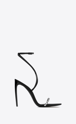 YSL Gloria Sandals In Crepe Satin With Rhinestones Schwarz | 58397-KZHO