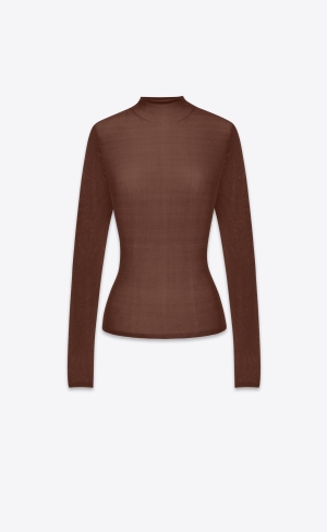 YSL High Neck Top In Silk Chocolat | 98243-UNOY