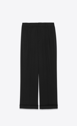 YSL High-waisted Pants In Grain De Poudre Noir | 86109-WHGQ