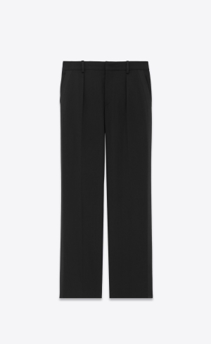 YSL High-waisted Tuxedo Pants In Grain De Poudre Schwarz | 48392-YABU