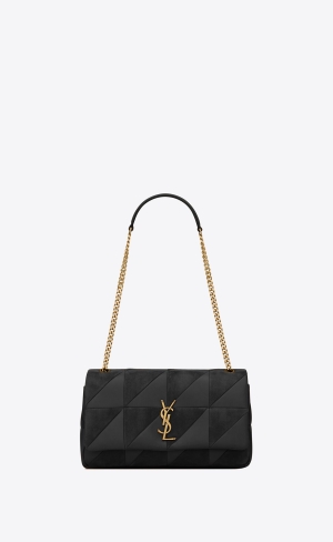 YSL Jamie Medium Chain Bag "Carré Rive Gauche" In Lambskin And Wildleder Schwarz | 76349-LUKP